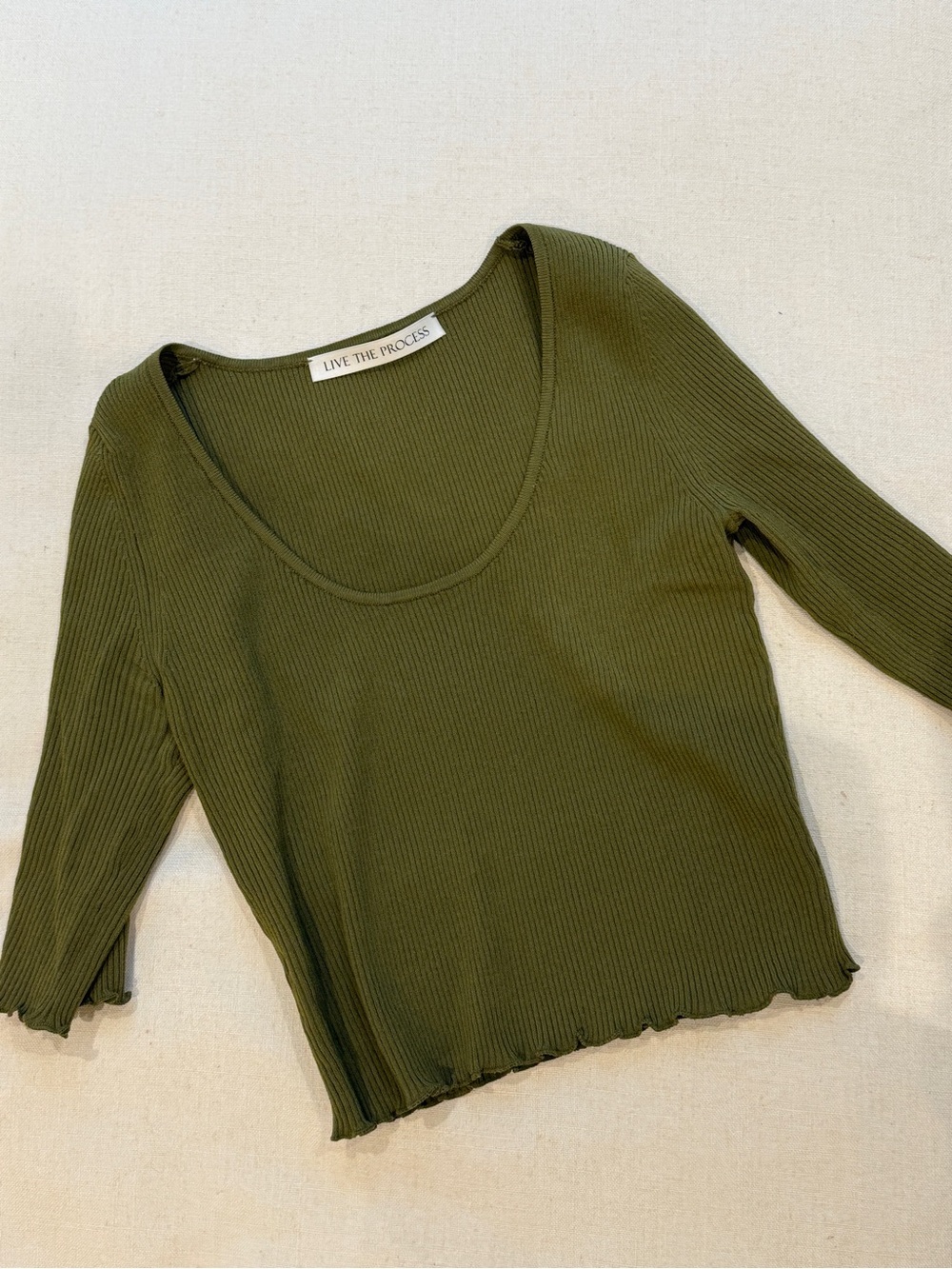 Live The Process Olive Ribbed Scoop Long Sleeve Top